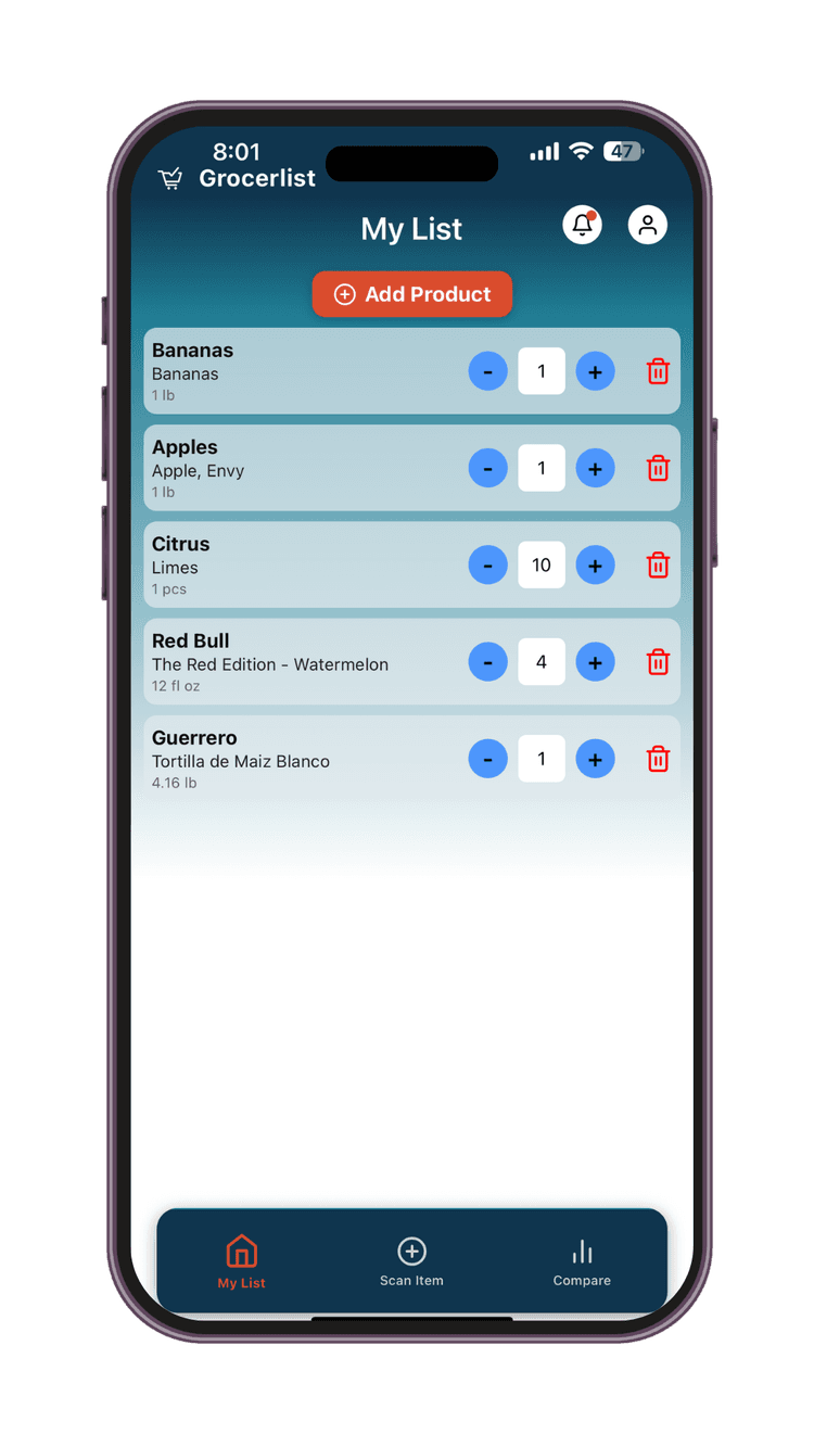 Build grocery list screen