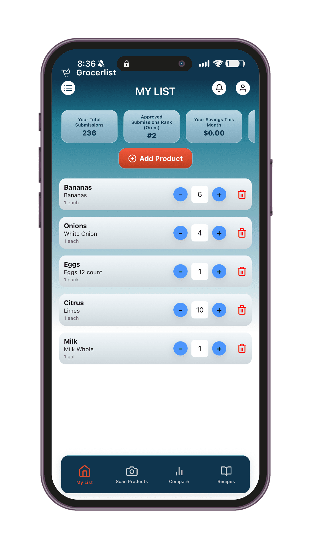 Build grocery list screen